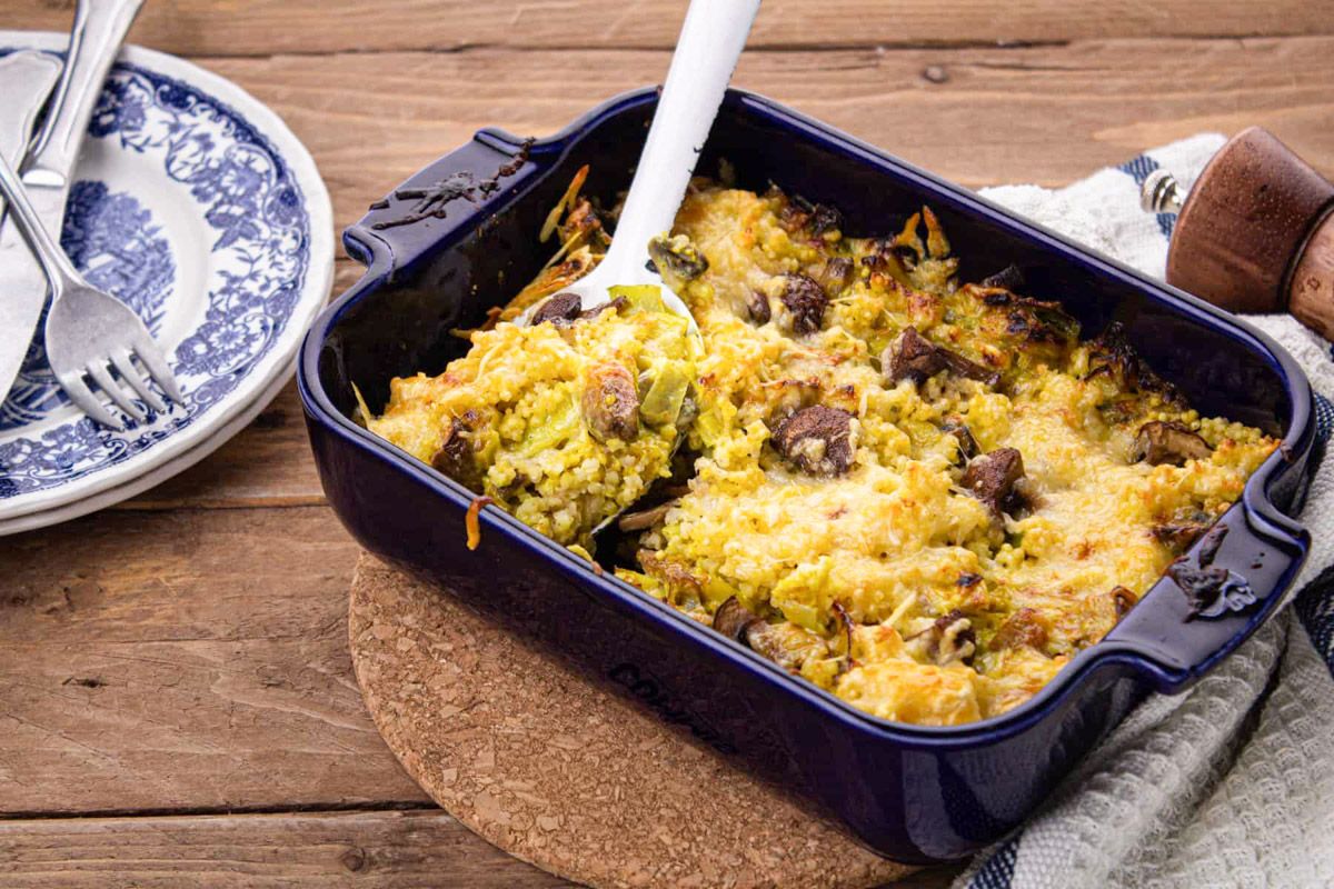 Gratin de Millet, Champignons & Poireaux