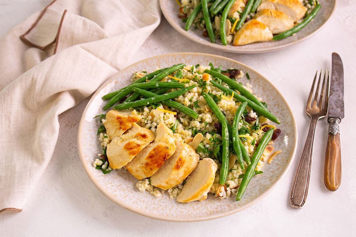 Poulet Doré & Boulgour Libanais aux Haricots Verts