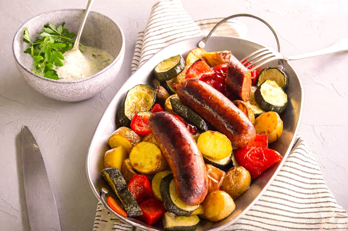 Chorizo Rôti, Légumes Rôtis & Yaourt aux Herbes