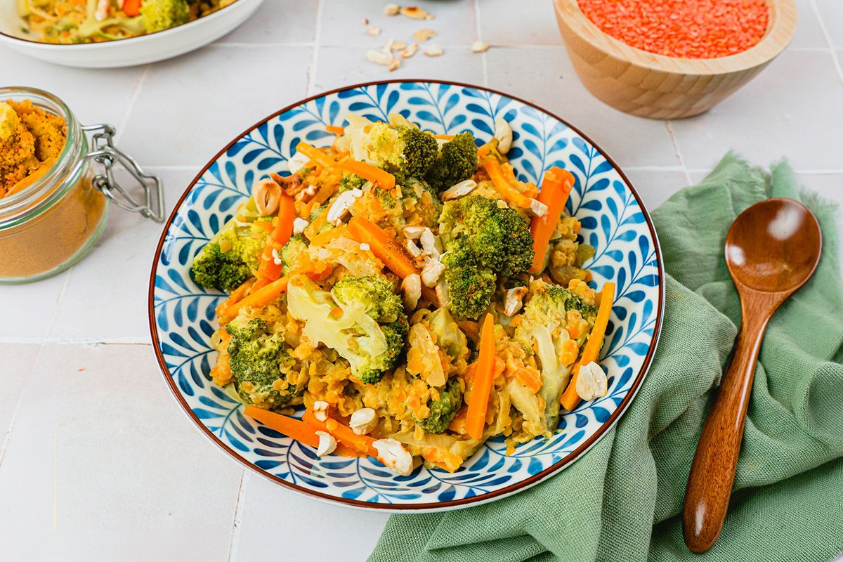 Curry de Brocoli Lentilles Corail & Lait de Coco