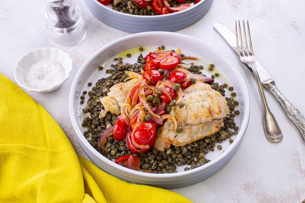 Poisson Blanc de la Criée, Tomates Cerises & Lentilles