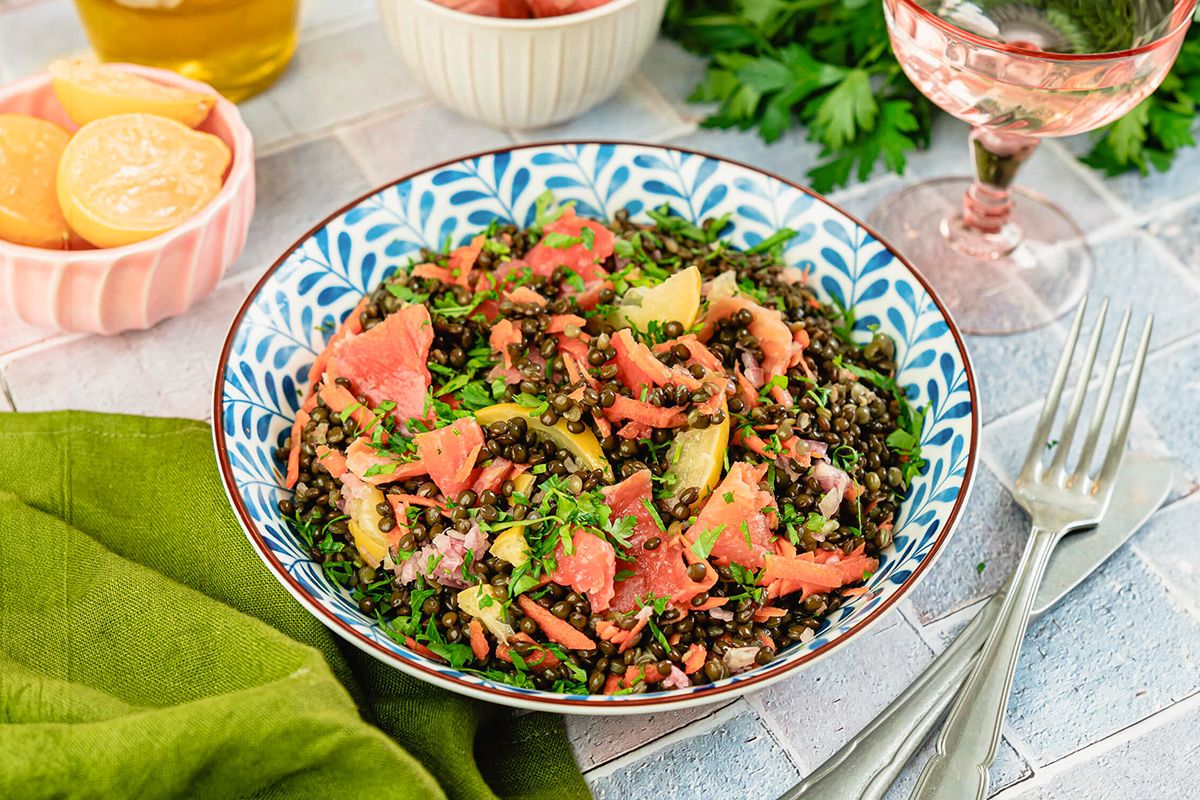 Salade de Lentilles au Saumon fumé & Citron confit