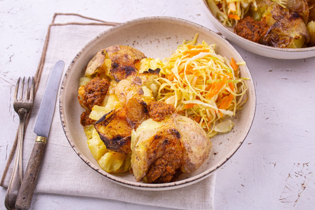 Smashed Potatoes & Pesto Rosso