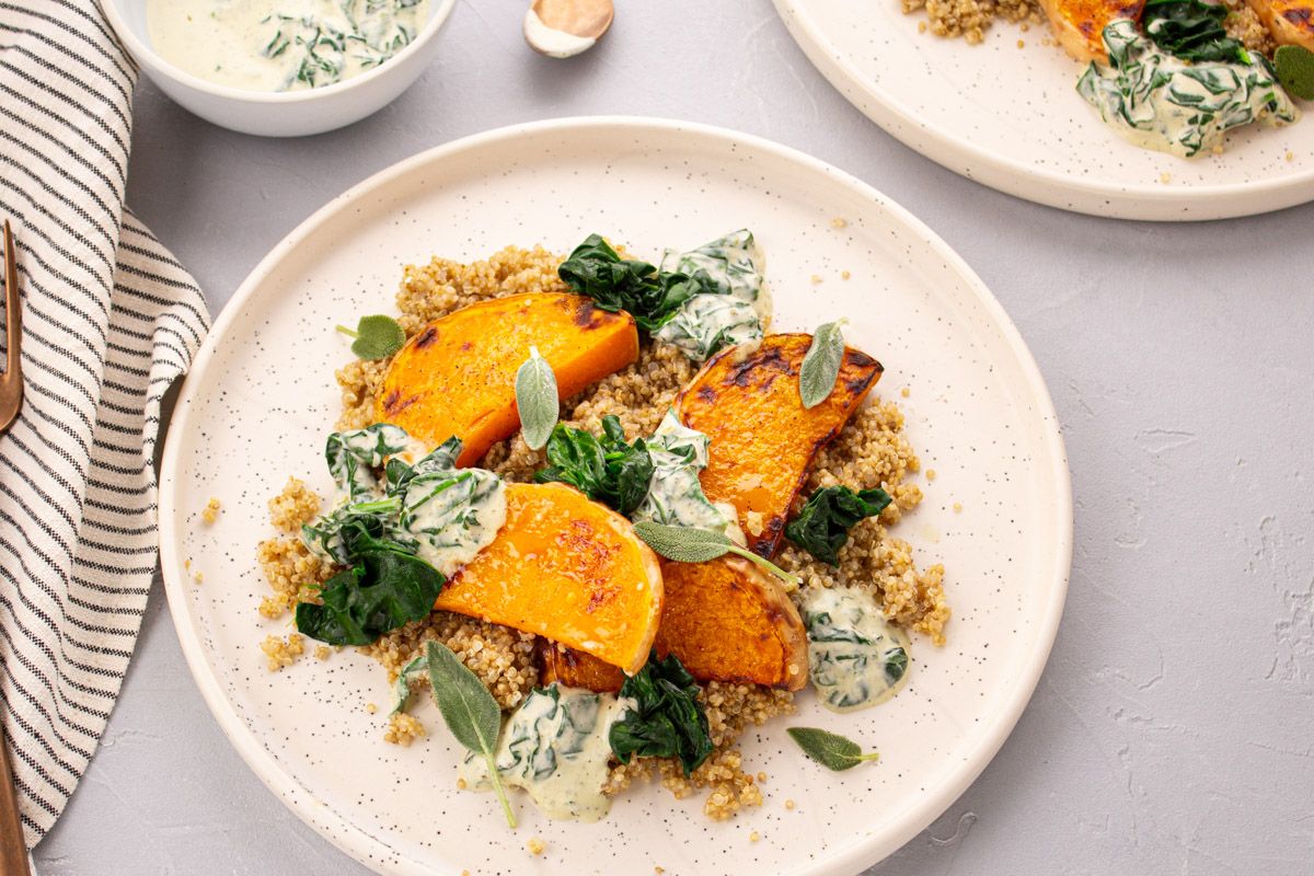 Butternut Rôtie Épinards à la Crème de Sauge