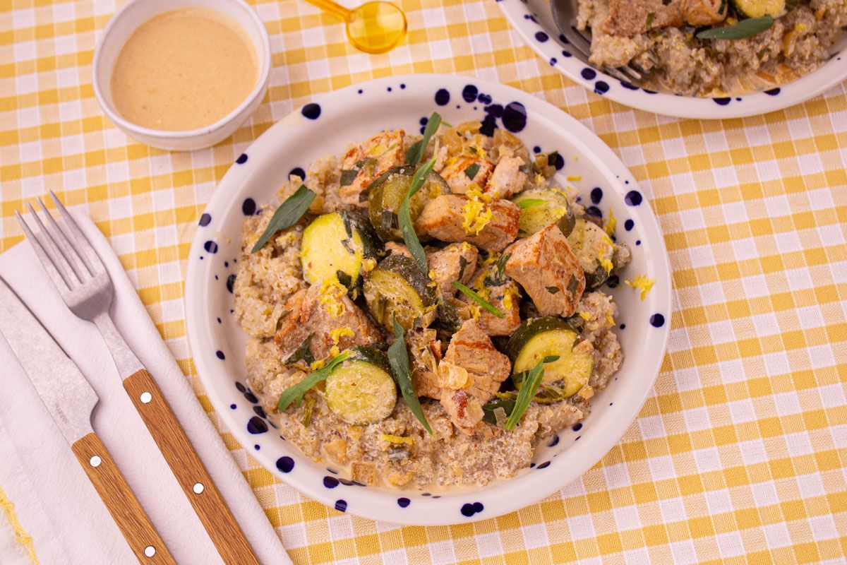 Sauté de Porc à l'Estragon, Quinoa et Courgettes